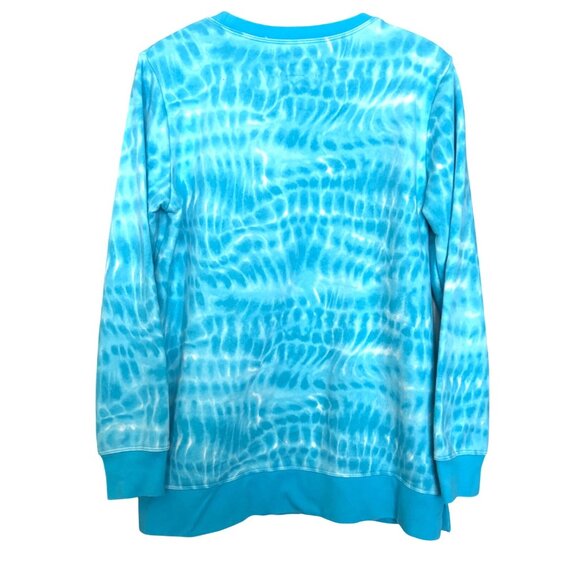 Lands End Womens Tie-Dye Blue Sweatshirt M/P 10-12 Cotton Blend Crewneck Long Sl - Picture 2 of 6